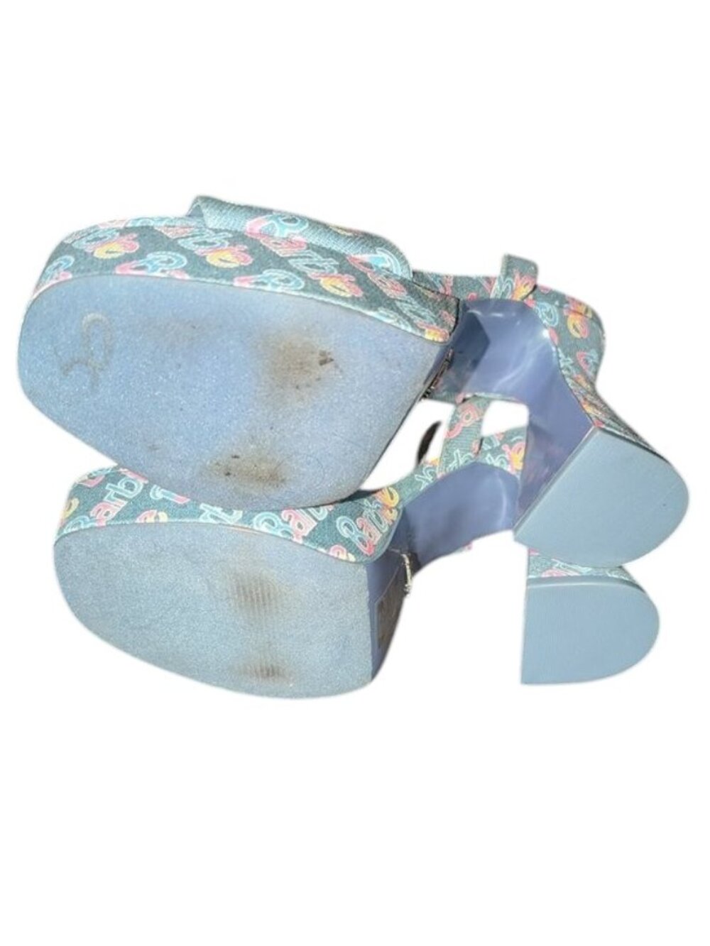 Aldo X Barbie Party BarbieParty Platform Logo Denim Block High Heel Sandals - Picture 10 of 11